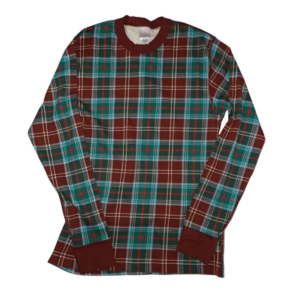 Hanna Andersson Pajama Shirt M Brown Green Plaid Long Sleeve Organic Cotton
